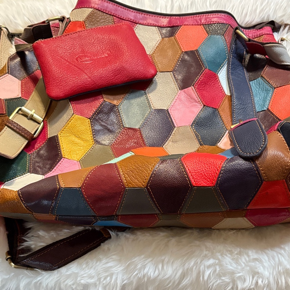 Multicolor Hexagonal Leather Shoulder Bag